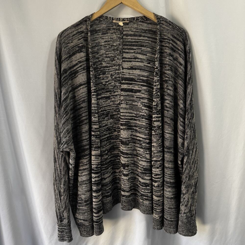 Eileen Fisher Open Front Cardigan Sweater Size XL Black Beige Organic Linen